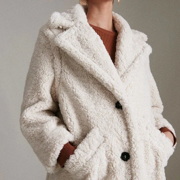 Karen Millen Petite Longline Borg Coat - Picture 2 of 7